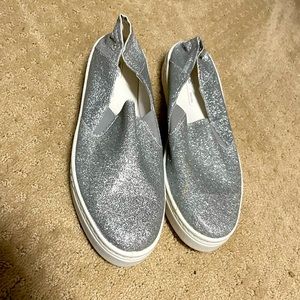 NWT! Silver Glitter Slip-ons